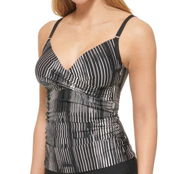 Calvin Klein Womens Tankini Swimsuit Top Tummy Control Striped Small NWT - Picture 1 of 6